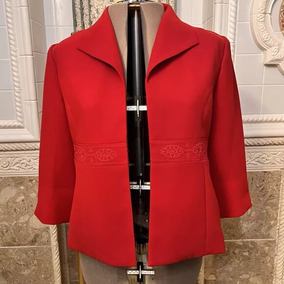 COLDWATER CREEK. Size 16. Embroidered Open Front Red Lined Jacket. GB - Picture 2 of 7